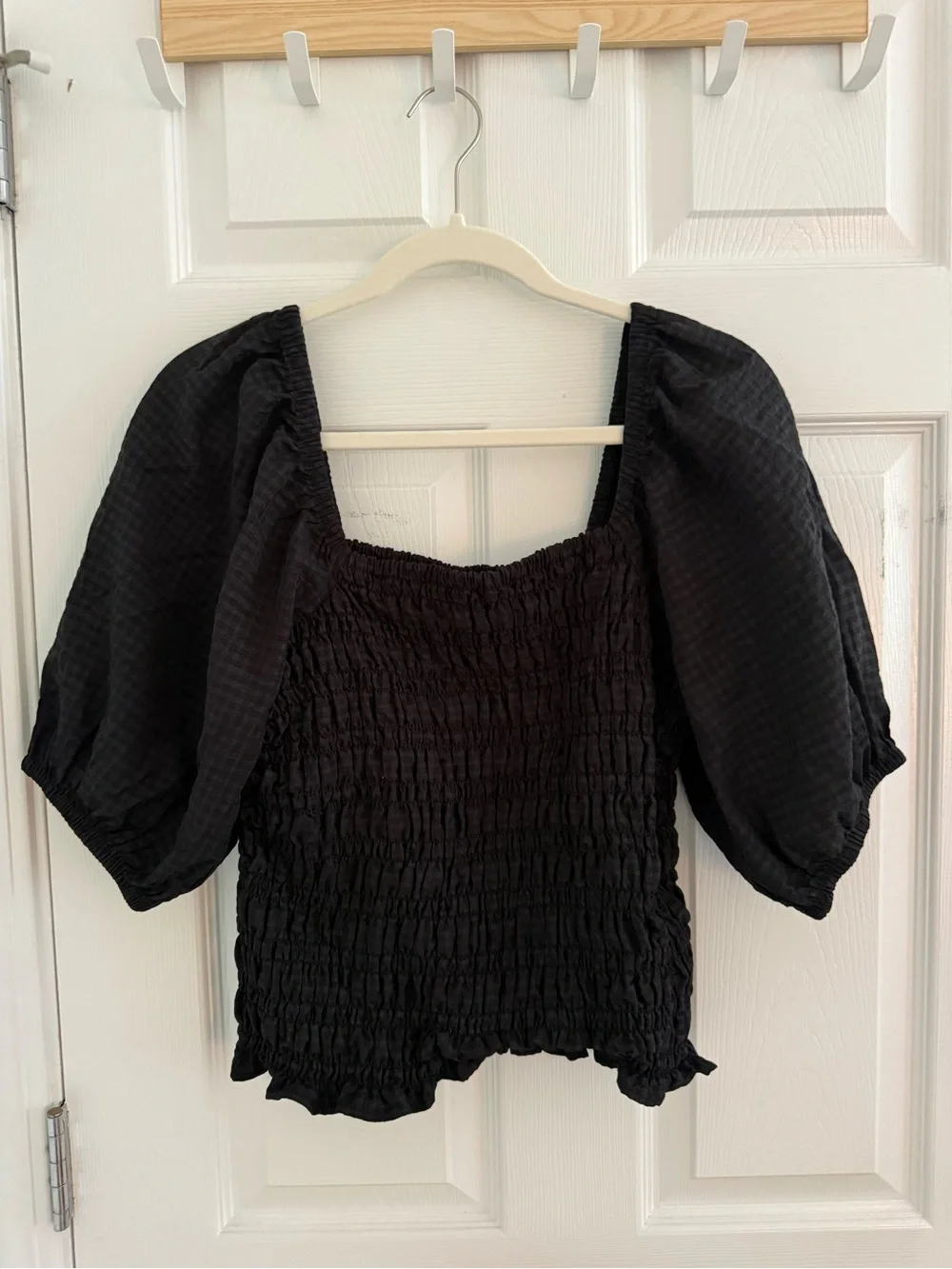 Old Navy Black Smocked Puff Sleeve Top